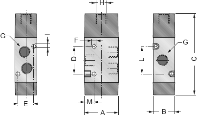 Размеры распределительного клапана с пневматическим управлением и пневмопружинным возвратом JT32V1P61x