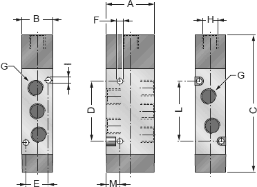 Размеры распределительного клапана с пневматическим управлением и пневмопружинным возвратом JT52P101x