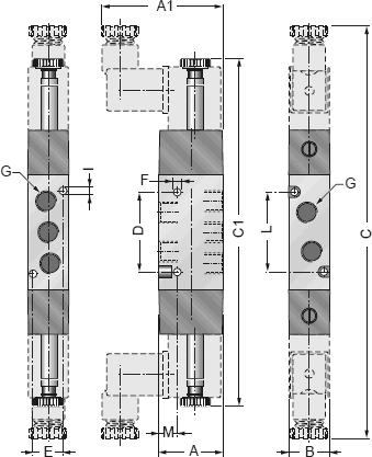 Размеры распределительного клапана с двумя соленоидами JT52W201x